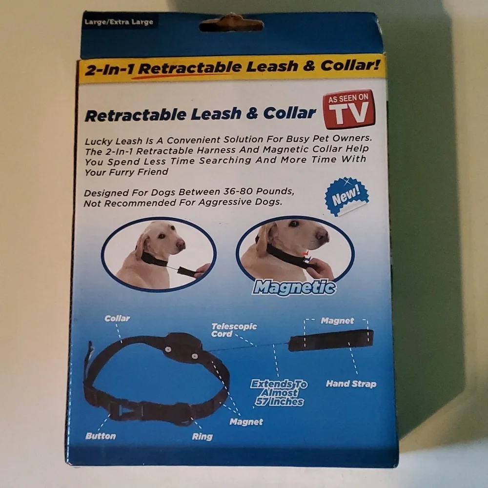 New Lucky Leash dog L/XL magnetic retractable leash & collar